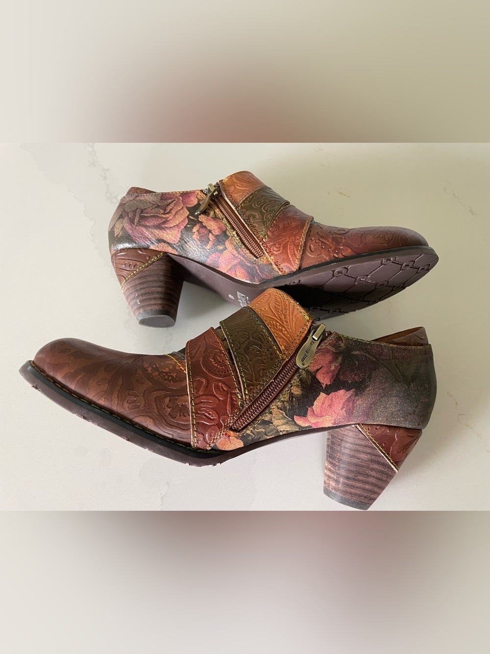 Spring Step L'Artiste Graphic Hand Painted Leather Ankle Boots Size EU 40 (US 9) - Picture 5 of 8
